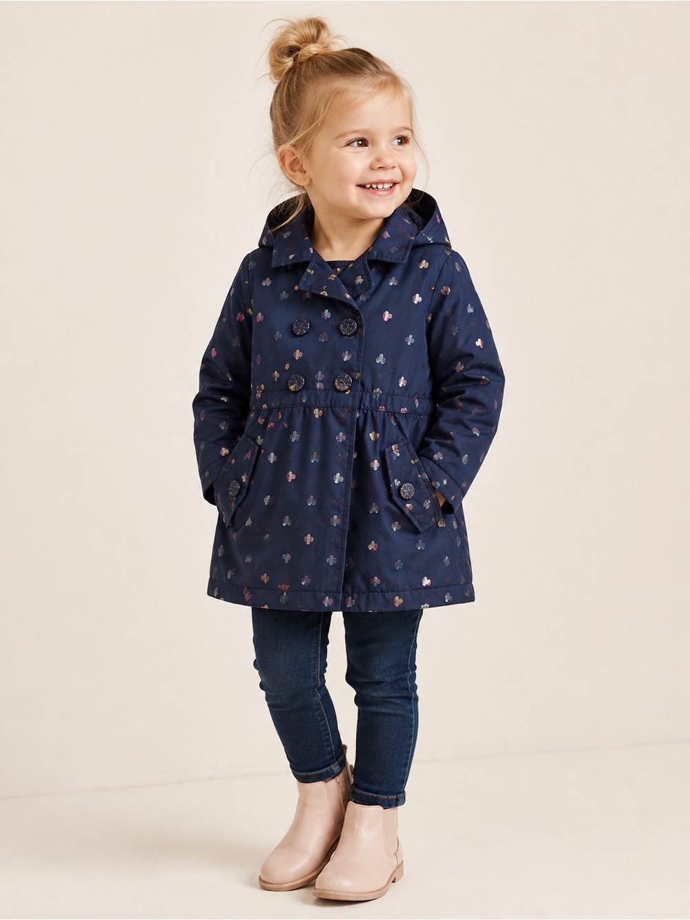 London Fog Girls Hooded Fleece Lined Rain Jacket Heart Print Size 3T